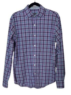 Bugatchi Men’s Shaped Fit Plaid Long Sleeve Button Down Shirt Size Medium